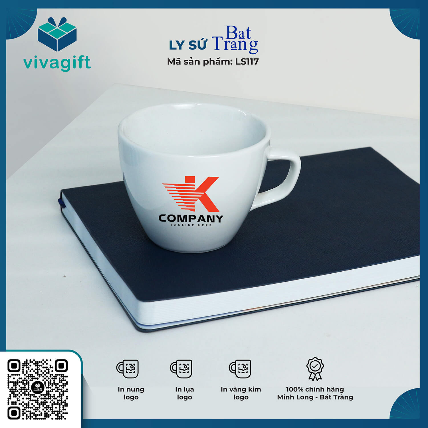 Ly Sứ Café Trắng Dáng Đức Cappuccino In Logo Theo Yêu Cầu LS117 - Quà Tặng Viva