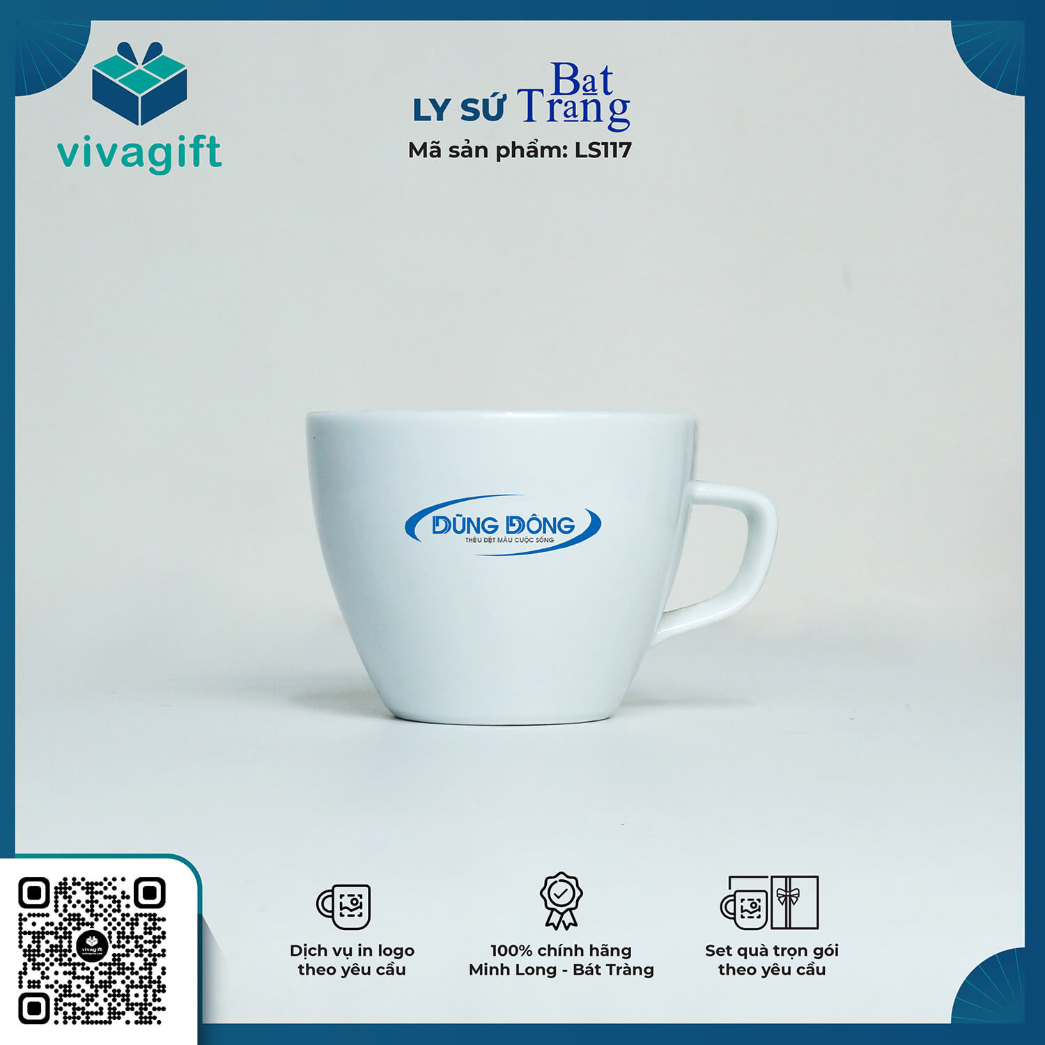 Ly Sứ Café Trắng Dáng Đức Cappuccino In Logo Theo Yêu Cầu LS117 - Quà Tặng Viva