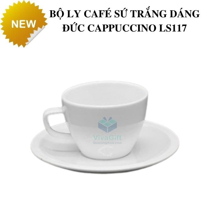 Bộ Ly Sứ Café Trắng Dáng Đức Cappuccino In Logo Theo Yêu Cầu LS117