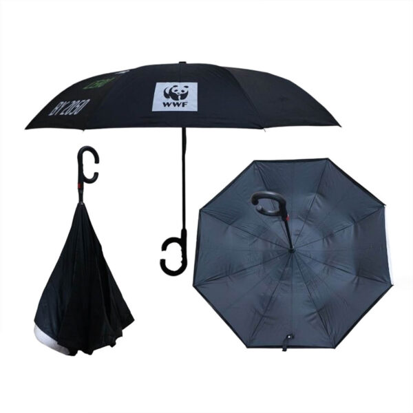 Ô Dù Cầm Tay Gấp Ngược Bán Tự Động R=70cm D037 Màu Đen - Quà tặng Viva