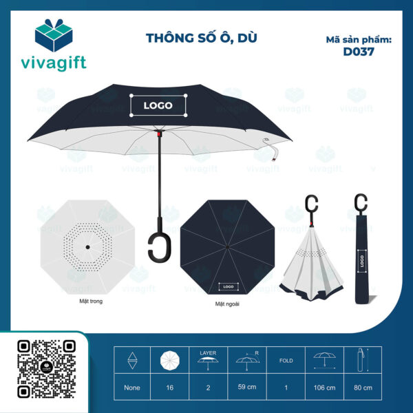 Ô Dù Cầm Tay Gấp Ngược Bán Tự Động R=59cm D037 - Hình ảnh 10
