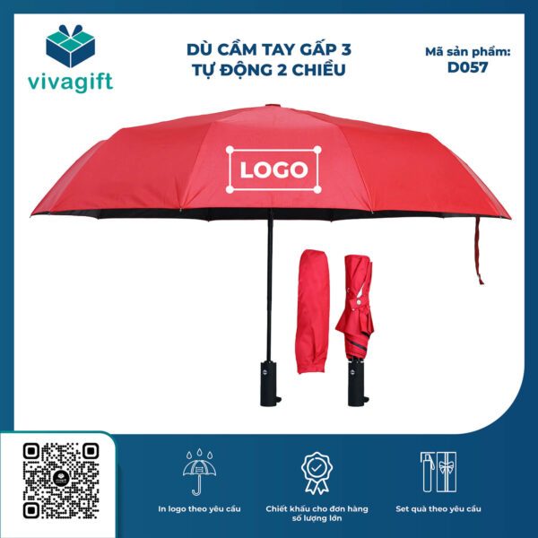 Ô Dù Gấp 3 Tự Động 2 Chiều 10 Kèo R=58cm (Có Vân Sọc) D057 - Quatangviva.com