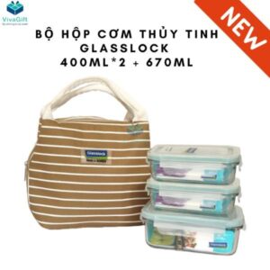 Bộ Hộp Cơm Thủy Tinh Glasslock 400ml2 + 670ml Chia Ngăn
