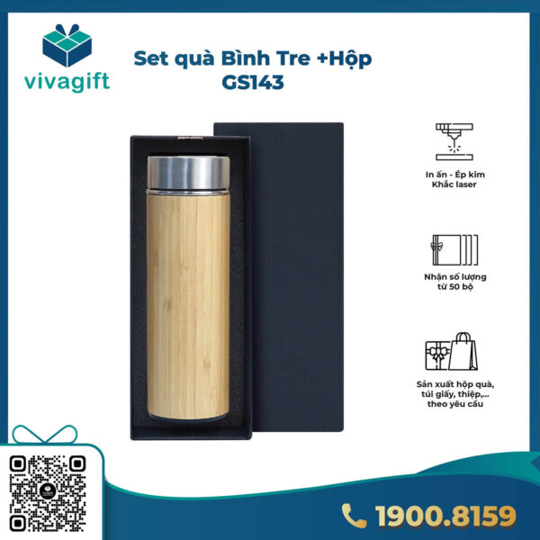 Set Quà Tặng Bình Giữ Nhiệt Gỗ + Hộp GS143 1