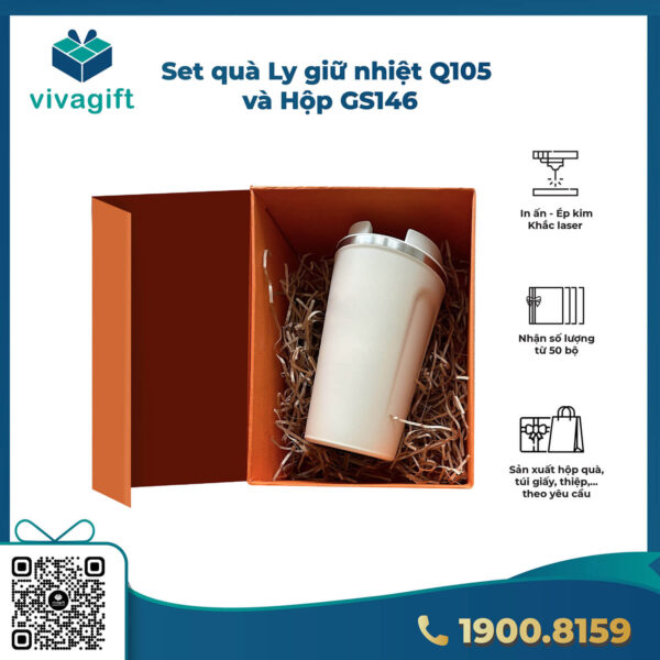 Set Quà Tặng Ly Giữ Nhiệt Q105 + Hộp Gập GS146 1