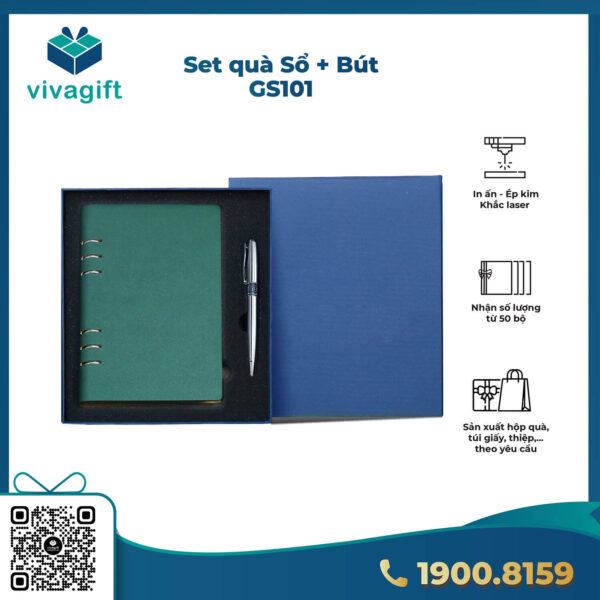 Set Quà Tặng Sổ Tay Bìa Còng + Bút GS101 3