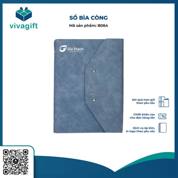 Sổ Tay Bìa Còng Gập 3 B064 Kèm Khoá Nam Châm - Quà Tặng Viva