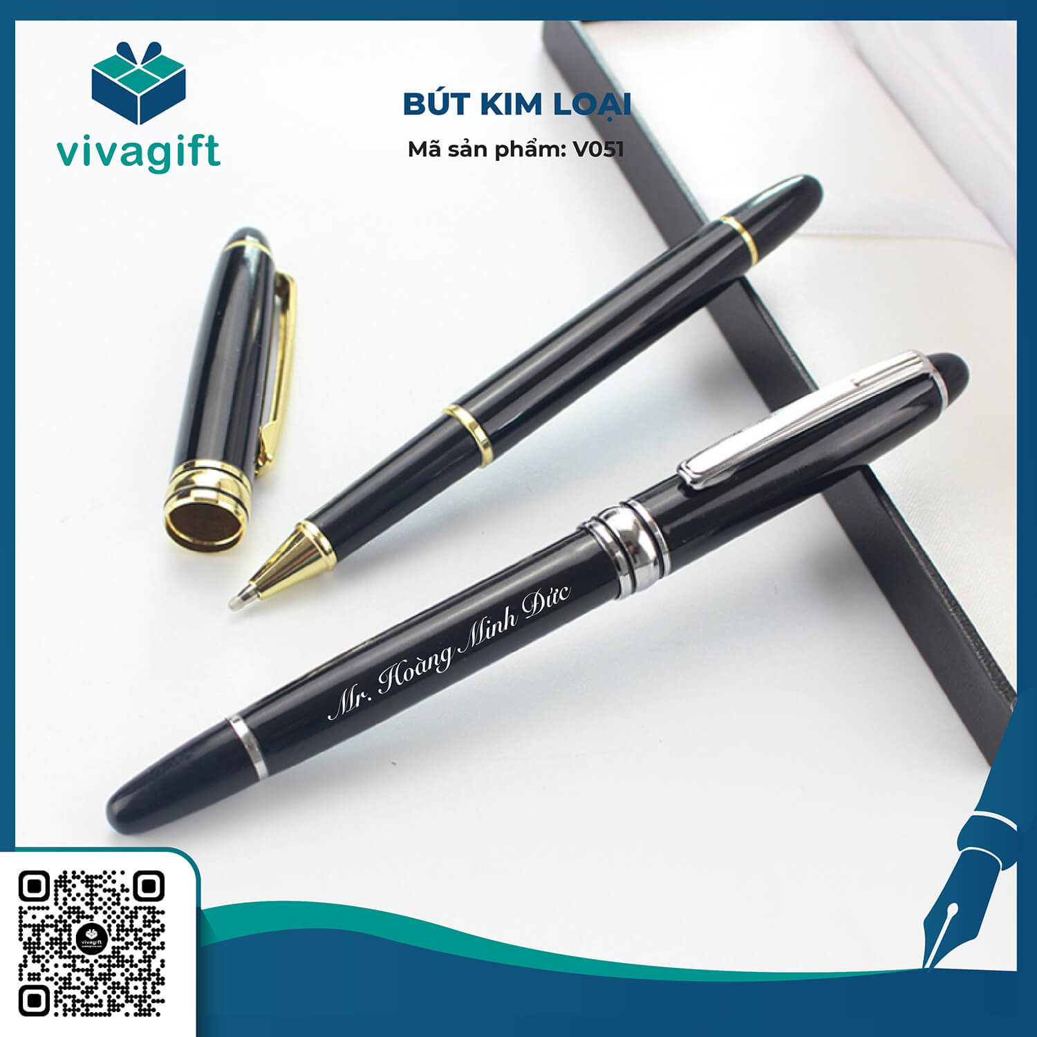 Bút Kim Loại Nắp Đậy V051 - Quà Tặng Viva