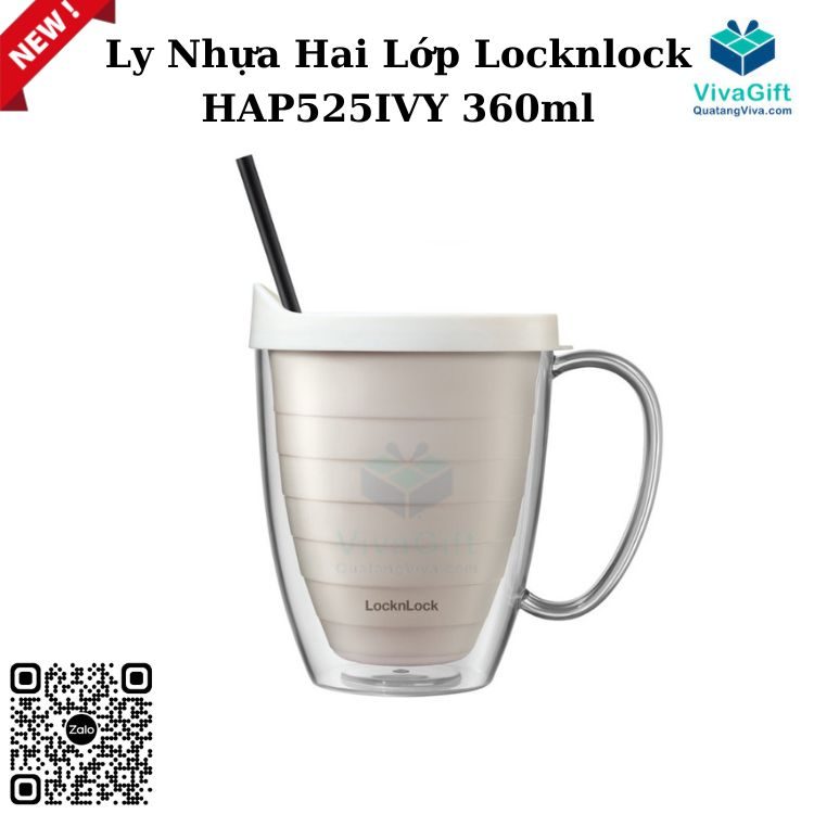 Ly Nhựa 2 Lớp LocknLock Double Wall Cold Cup 360ml HAP525IVY