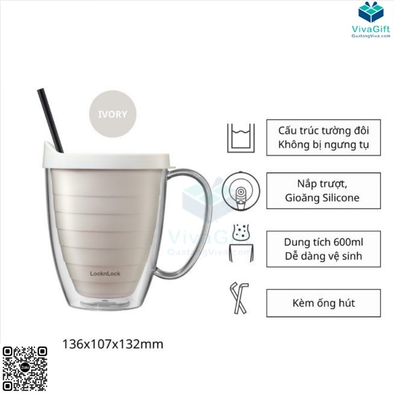 Ly Nhựa 2 Lớp LocknLock Double Wall Cold Cup 360ml HAP525IVY 2