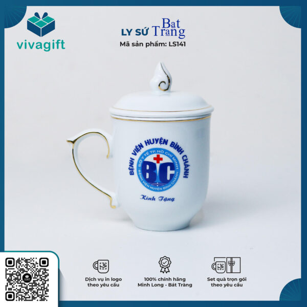 Ly Sứ Trắng Có Nắp Ngọn Lửa - Chỉ Vàng Bát Tràng LS141 - Hình ảnh 5