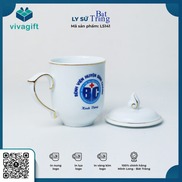 Ly Sứ Trắng Có Nắp Ngọn Lửa - Chỉ Vàng Bát Tràng LS141 - Hình ảnh 6