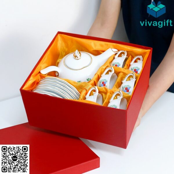 Bộ Ấm Trà Bát Tràng Bưởi Viền Chỉ Vàng A021 700ml 11