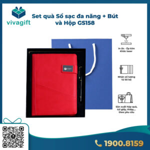 Giftset Sổ Tay Đa Năng Kèm Sạc Dự Phòng, USB Và Bút Kim Loại GS158