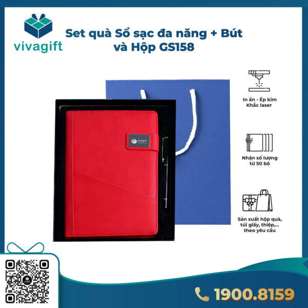 giftset so tay da nang kem sac du phong usb va but kim loai gs158 3 VivaGift