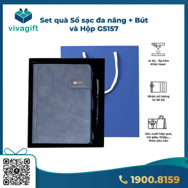 giftset so tay da nang kem sac du phong va but kim loai gs157 3 1 VivaGift