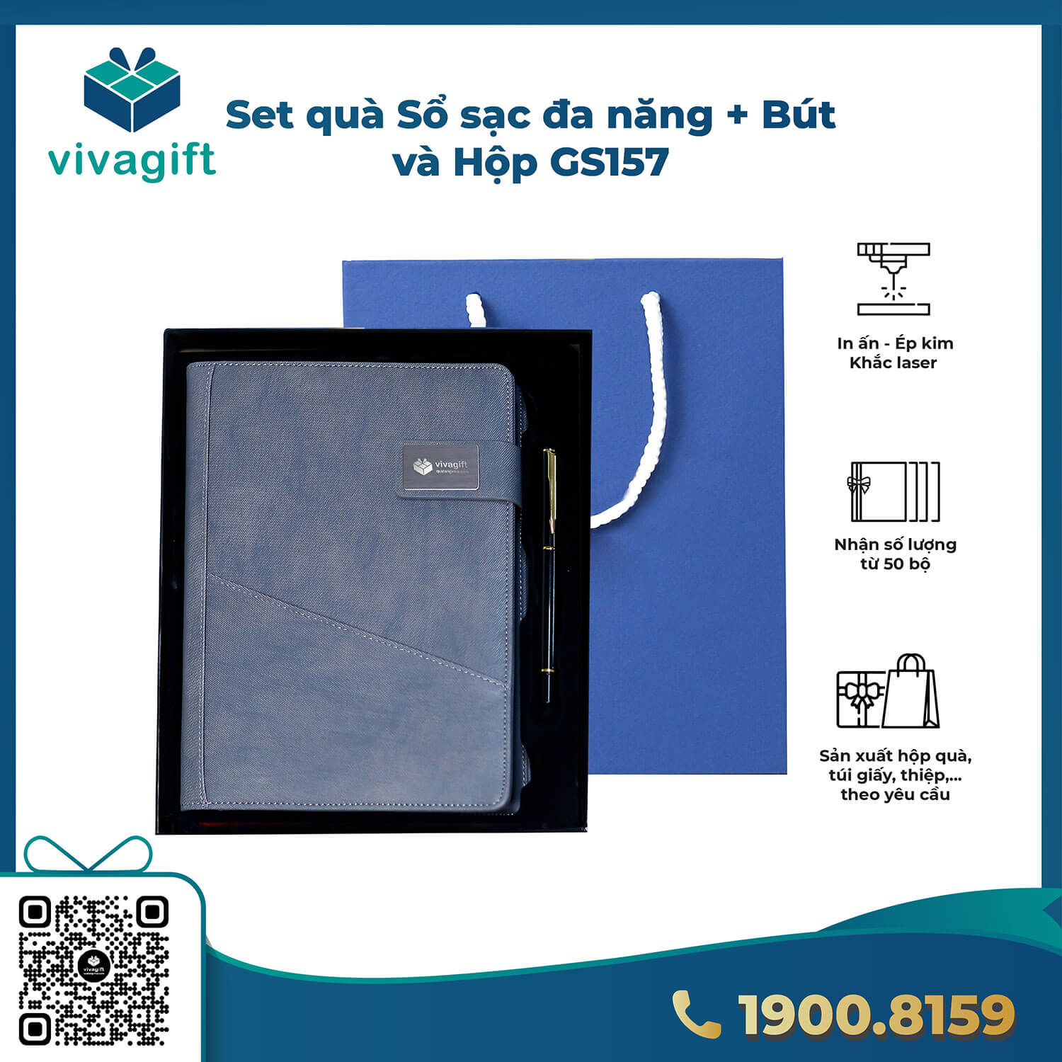 giftset so tay da nang kem sac du phong va but kim loai gs157 3 1 VivaGift