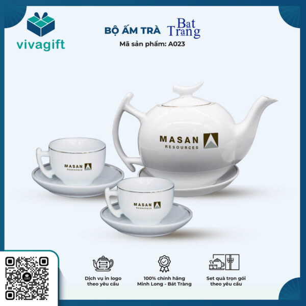 Bộ Ấm Chén Bát Tràng Dáng Bưởi Cành Viền Chỉ Vàng 650ml A023 1