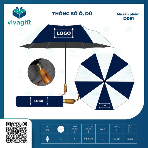 Ô Dù Gấp 3 Tự Động 2 Chiều Cán Gỗ 10 Kèo D061 - Hình ảnh 8