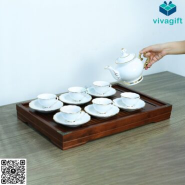 Bộ Ấm Chén Tứ Quý Bát Tràng Viền Chỉ Vàng 700ml A022 – Vivagift