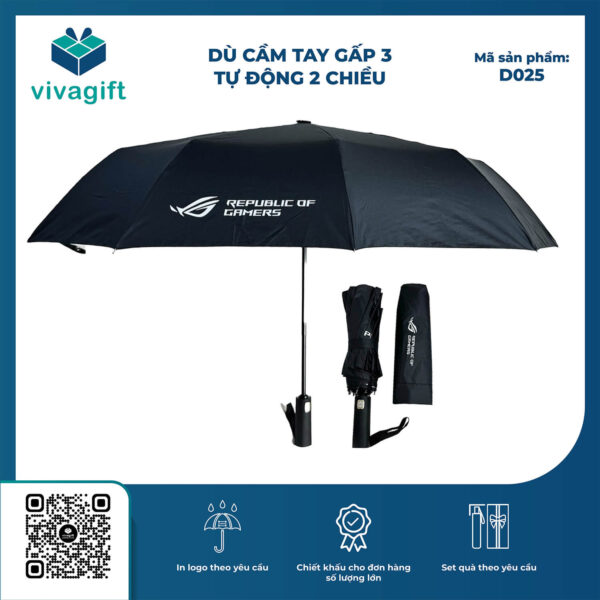 Dù Cầm Tay Gấp 3 Tự Động 2 Chiều 10 Kèo R=58,5cm D025 - Quatangviva.com