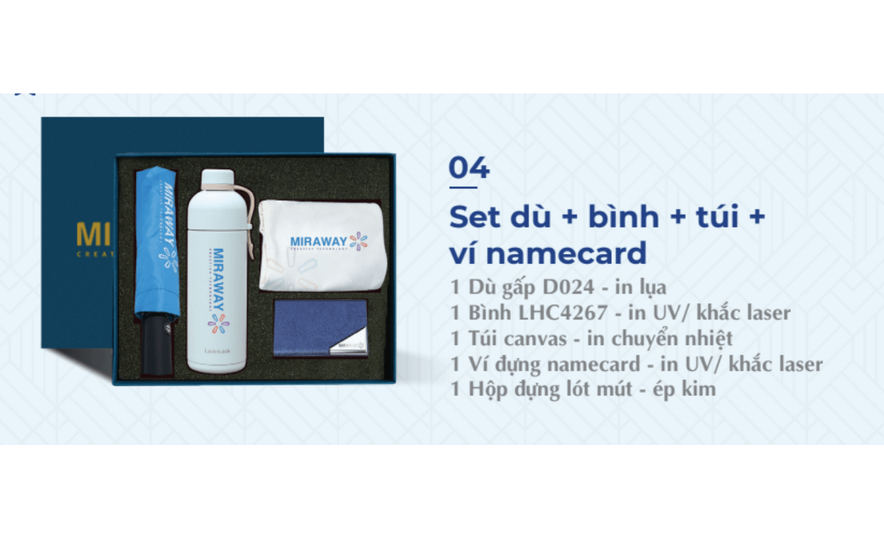 Set Dù + Bình + Túi + Ví Namecard