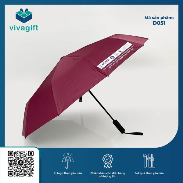 Dù Cầm Tay Gấp 3 Tự Động 2 Chiều R = 58 cm 10 Múi 3 Nan D051 - Quatangviva.com