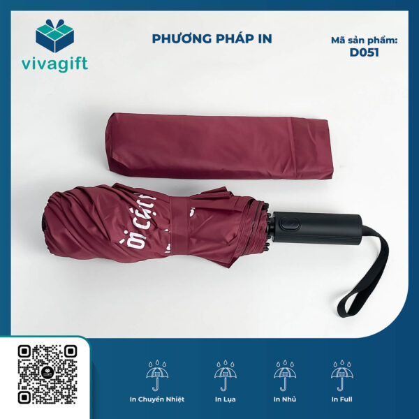 Dù Cầm Tay Gấp 3 Tự Động 2 Chiều R = 58 cm 10 Múi 3 Nan D051 - Quatangviva.com