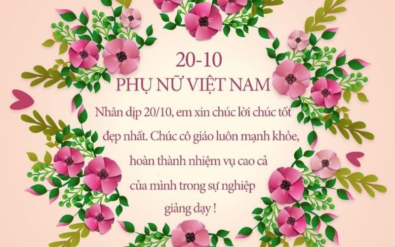 Mẫu thiệp chúc mừng ngày 20/10 cho đồng nghiệp nữ