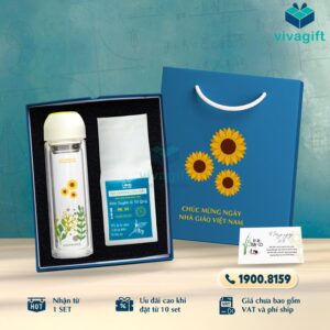Set Quà Tặng 20/11 Bình Nước Thuỷ Tinh, Túi Trà SQT214 - Quatangviva.com