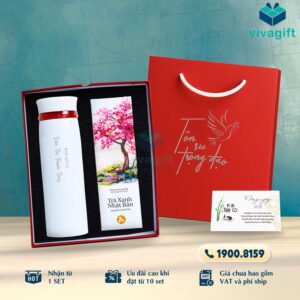 Set Quà Tặng 20/11 Bình Giữ Nhiệt, Hộp Trà SQT213 - Quatangviva.com