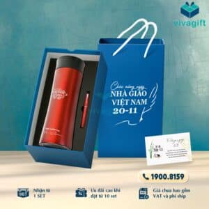 Set Quà Tặng 20/11 Bình Giữ Nhiệt, Bút Ký, Hộp Đựng SQT219 - Quatangviva.com