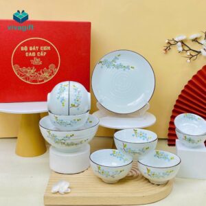 Bộ Đồ Ăn Sứ Cao Cấp Bát Tràng Hoa Văn BAB-102 - Quatangviva.com