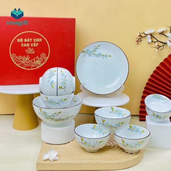 Bộ Đồ Ăn Sứ Cao Cấp Bát Tràng Hoa Văn BAB-102 - Quatangviva.com