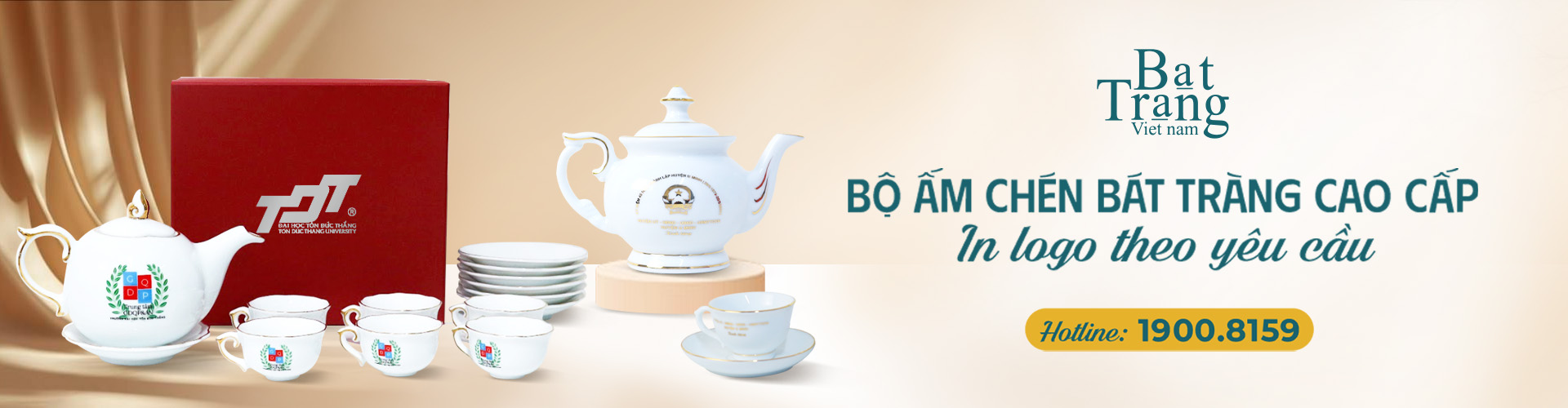 Bộ ấm trà Bát Tràng quà tặng - In ấn logo doanh nghiệp theo yêu cầu, giá tốt
