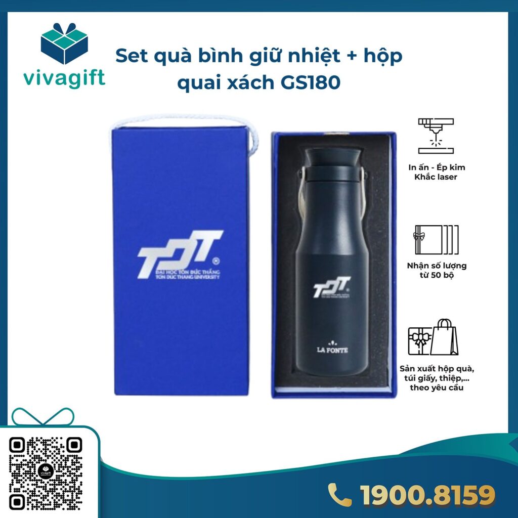 Set quà bình giữ nhiệt + hộp quai xách GS180 - Quatangviva.com