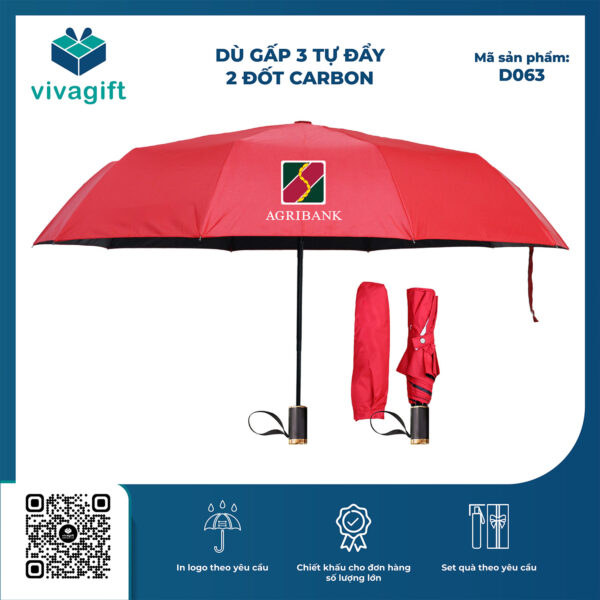 Dù Gấp 3 Tự Đẩy 2 Đốt Carbon R 55cm D063 - Hình ảnh 13