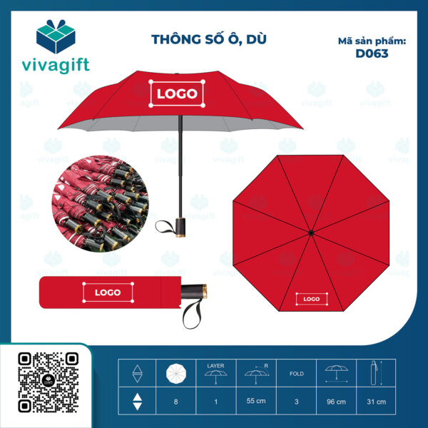 Dù Gấp 3 Tự Đẩy 2 Đốt Carbon R 55cm D063 - Hình ảnh 16