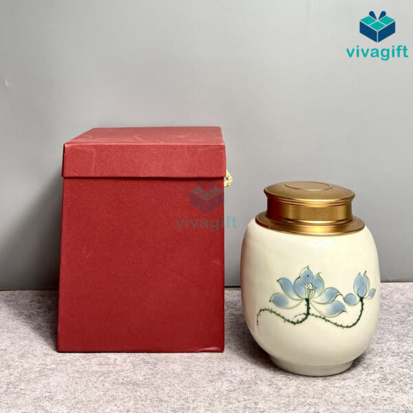 Lọ đựng trà Bát Tràng dáng bí béo LT103 - Hình ảnh 2