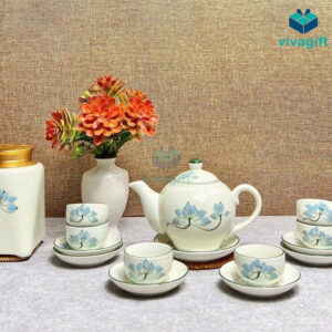 Bộ ấm chén Bát Tràng Hoa Sen Nắp Chóp A026