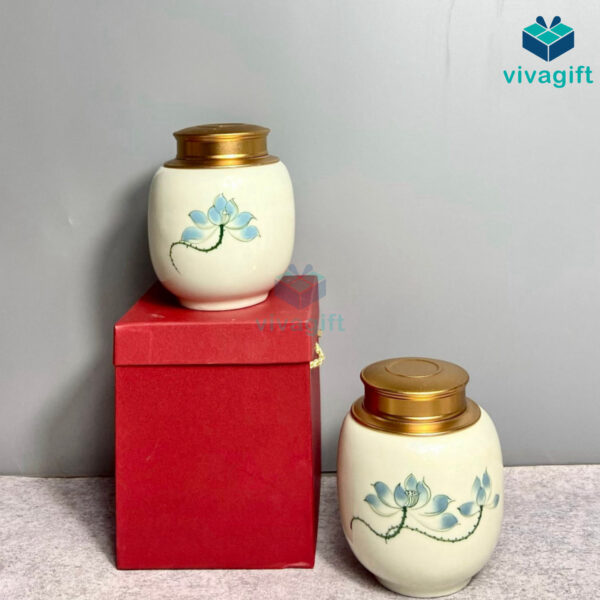 Lọ đựng trà Bát Tràng dáng bí béo LT103 - Hình ảnh 5
