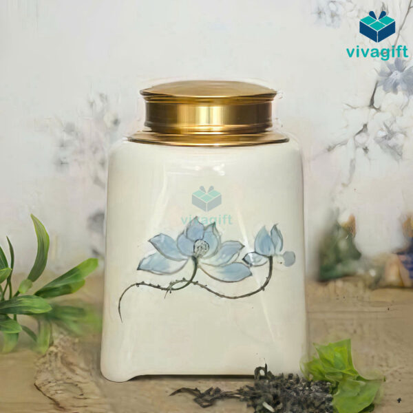 Lọ đựng trà Bát Tràng dáng vuông LT104