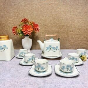 Bộ ấm chén Bát Tràng Hoa Sen Quai Đồng A027