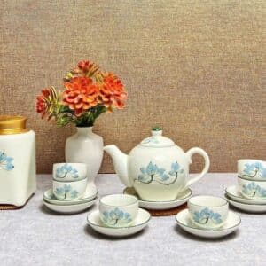Bộ ấm chén Bát Tràng Hoa Sen Nắp Chóp A026