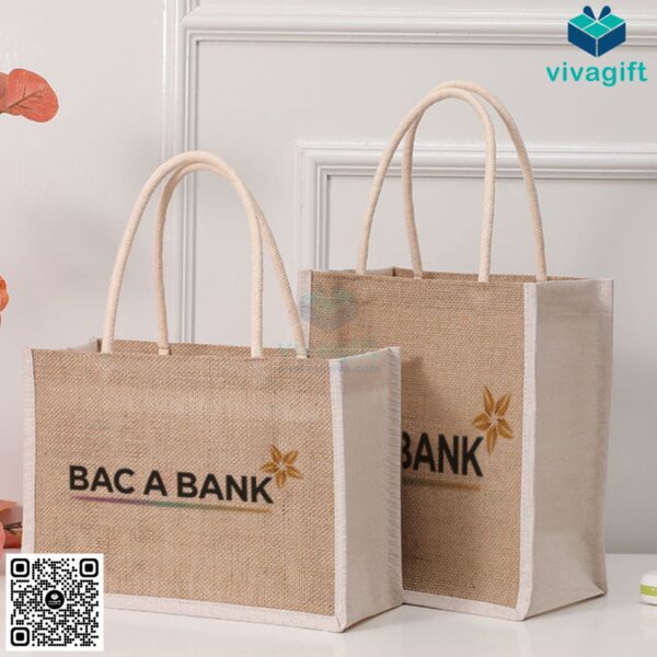 Túi vải đay hình hộp có quai xách và viền bên hông TD112 - Hình ảnh 3