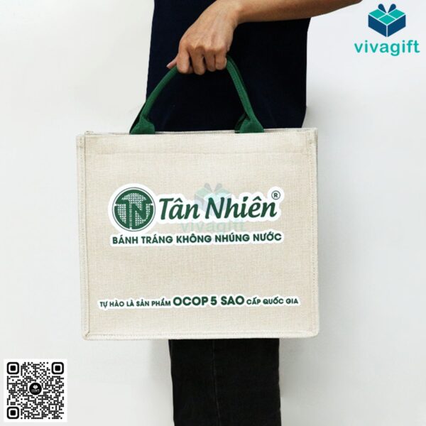 Túi vải đay hình hộp, có khóa kéo, quai xách TD121 - Hình ảnh 4