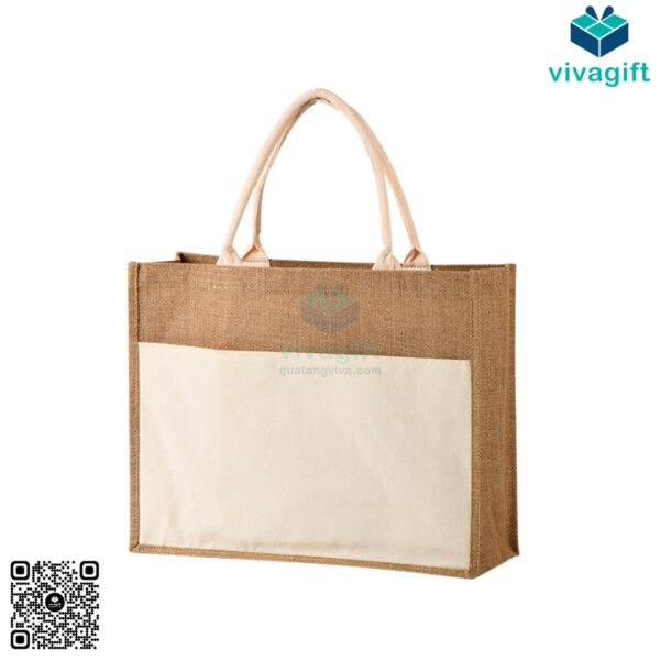 Túi vải đay hình hộp vuông, có ngăn ngoài, quai xách TD104 - Hình ảnh 4