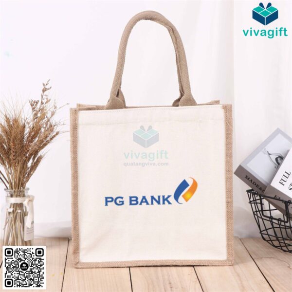Túi vải đay hình hộp vuông dáng đứng, có quai xách TD108 - Hình ảnh 6