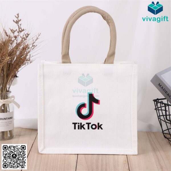 Túi vải đay hình hộp vuông dáng đứng, có quai xách TD106 - Hình ảnh 3