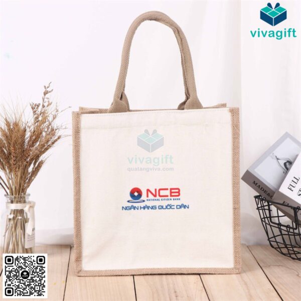 Túi vải đay hình hộp vuông dáng đứng, có quai xách TD108 - Hình ảnh 5